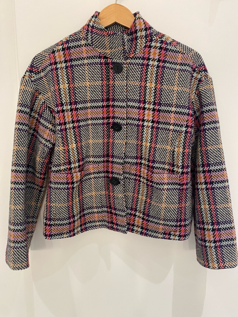 Halogen Houndstooth Plaid Multi Colored Cropped Oversized Jacket Small